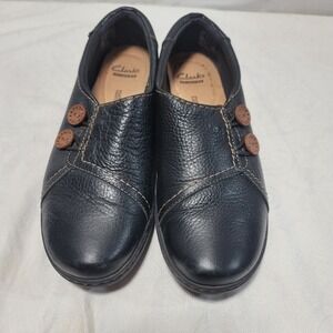 Clarks Collection Black Leather Slip On Loafers Comfort Shoes Women 7M
